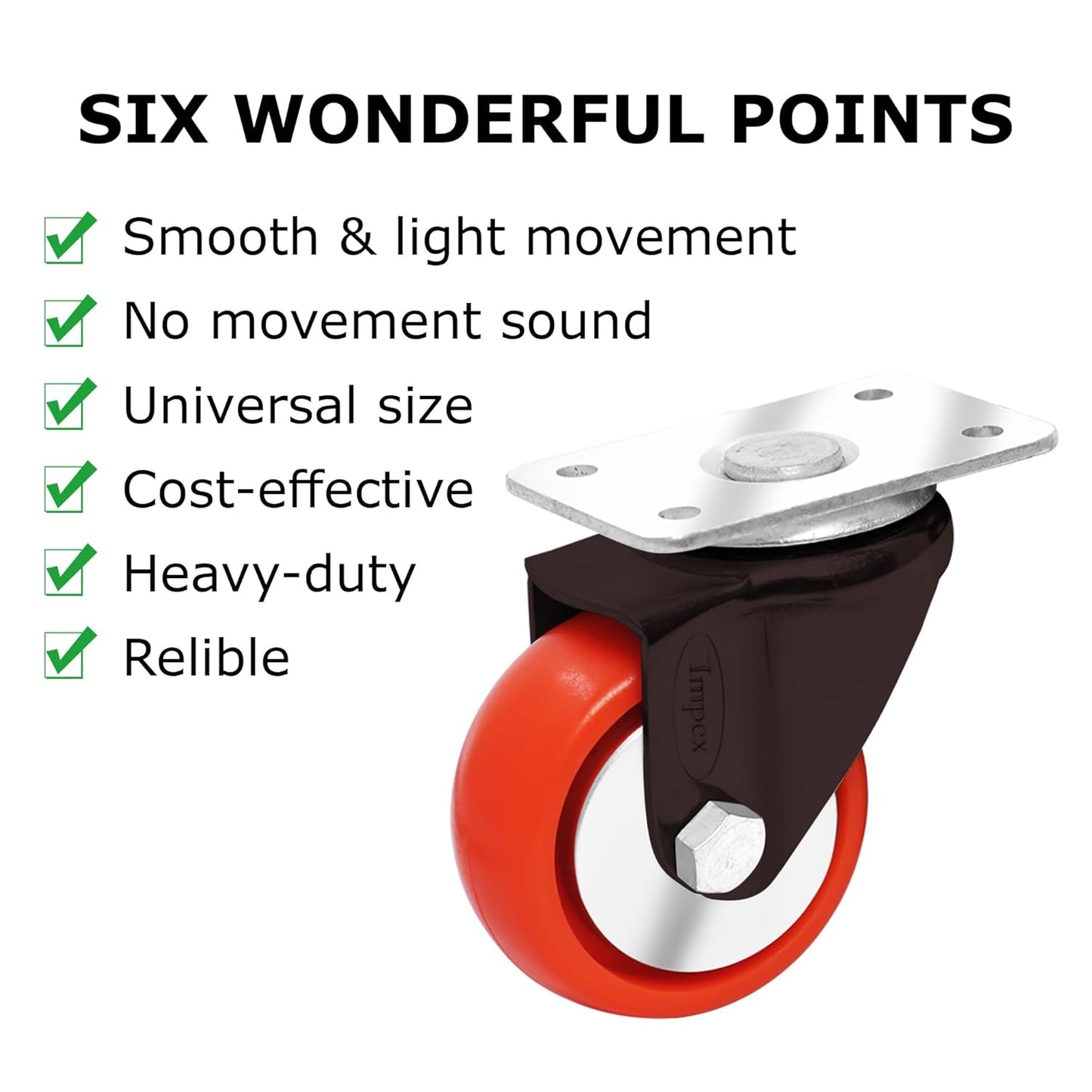IMPEX 2-Inch Heavy Duty Single Wheel Caster Plate Revolving Type – 360° Rotation | 50mm Top Plate | Set of 4 | For Chairs, Trolleys & Furniture - IMPEXMART
