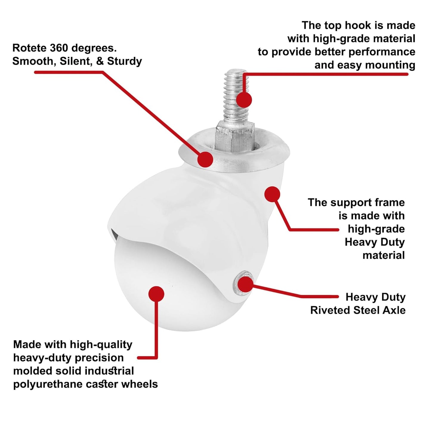 IMPEX Royal Thread Type Ball Casters – Revolving | 300KG Load Capacity | Set of 4 Heavy-Duty Wheels - IMPEXMART