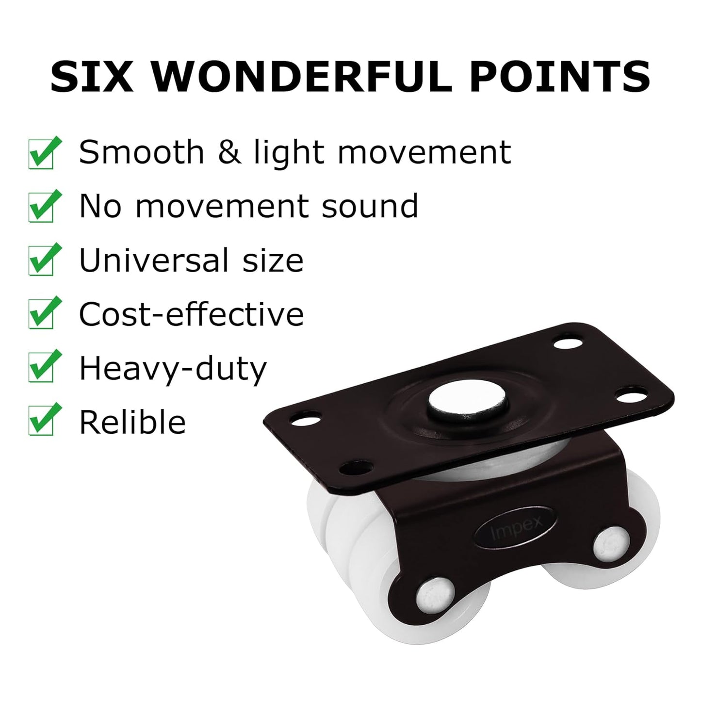 IMPEX STAR ECO Six Wheel Caster Revolving Type | Load Capacity 200KG | Pack of 4 Caster Wheels Heavy Duty Sixers - IMPEXMART