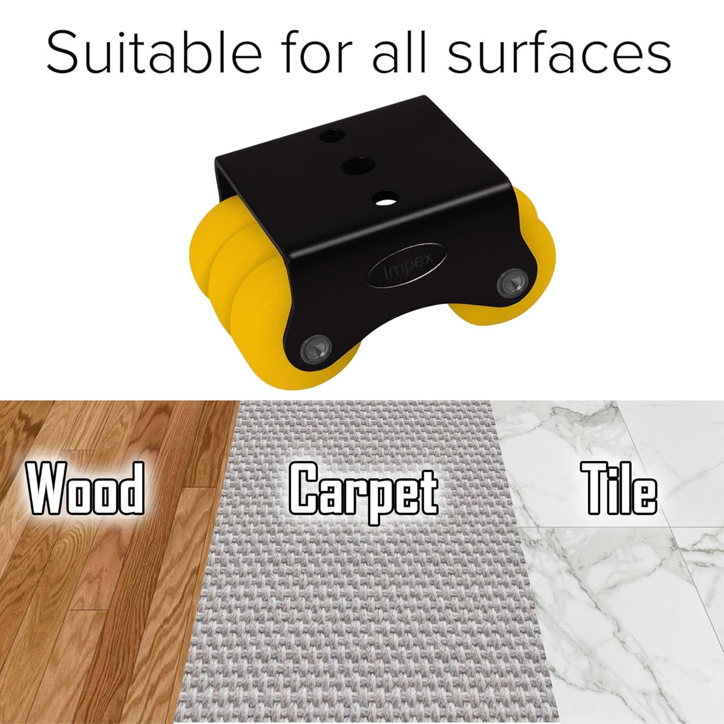 IMPEX Heavy Duty Six Wheel Caster Set – 300KG Load Capacity | Pack of 4 | For Trolleys, Furniture & Industrial Equipment - IMPEXMART