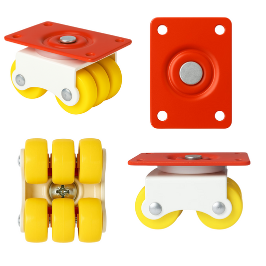 Suraksha Six Wheel Caster Revolving - Pack of 4 | Yellow + Red | Load Capacity 300KG | Six Wheel Caster - IMPEXMART