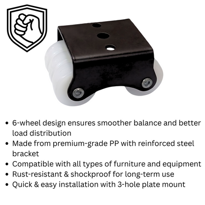 Impex Fix Type Six Wheel Caster for Furniture – Heavy Duty Fixed Wheels with 3 Hole Mounting Bracket (Pack of 4) - IMPEXMART